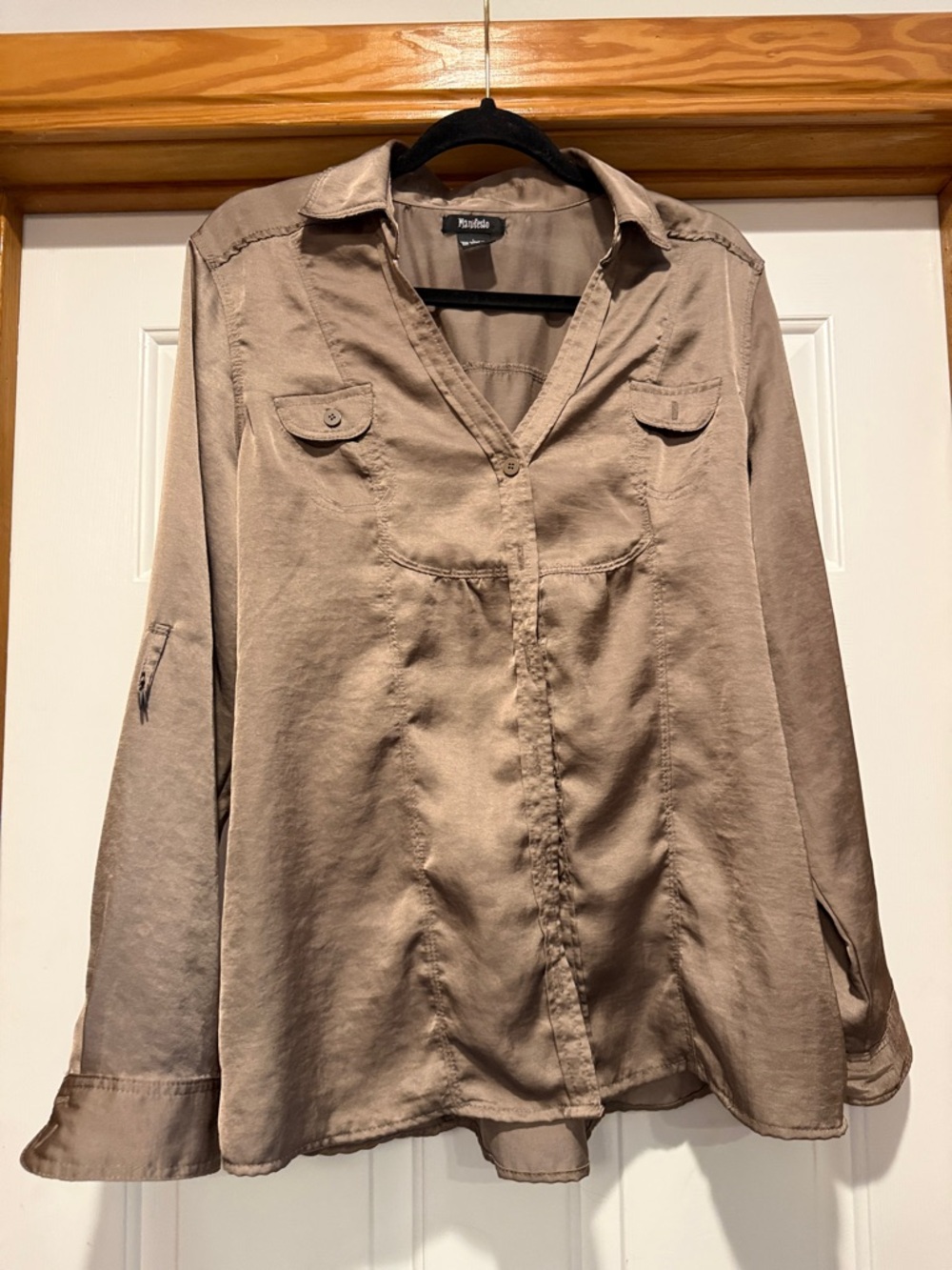 Thread & Supply Taupe Button-Front Blouse